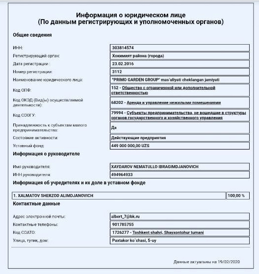 Руководитель и учредитель ООО Primo Garden Group